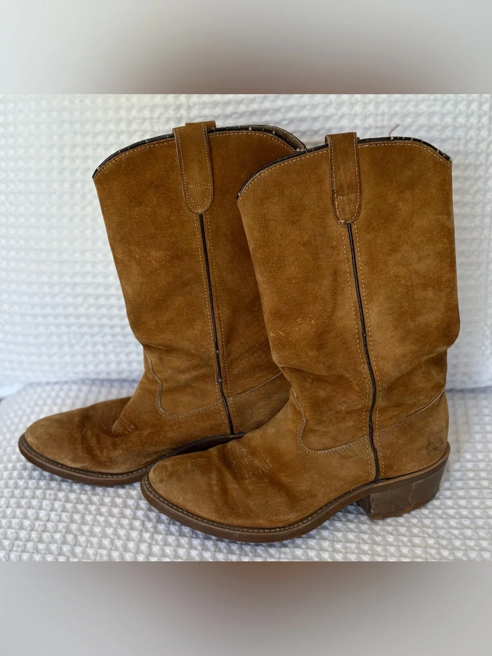 Double H Brown Suede Western Cowboy Boots, Size 7.5